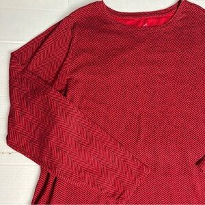 J. Jill Sz XL Tall 100% Pima Cotton Chevron Red LS Top Blouse Tee Crew Neck